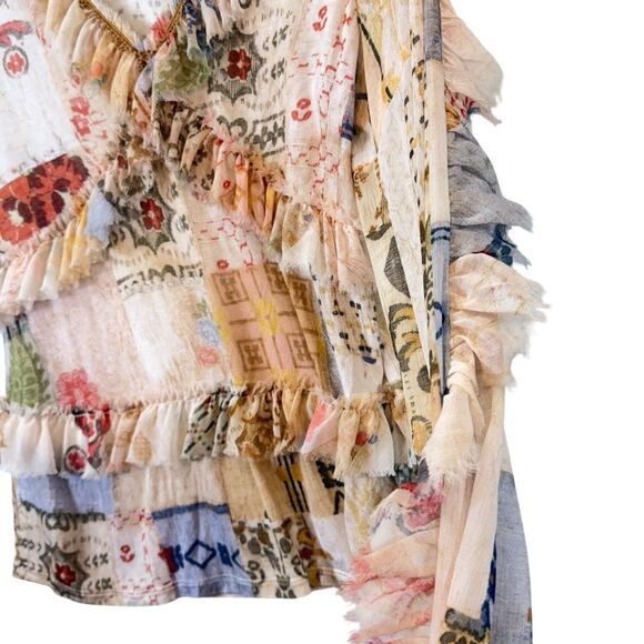 TINY Anthro Ruffle Babydoll Top Womens Shirt SIZE XXS Boho Patchwork Blouse L/S - Picture 4 of 11